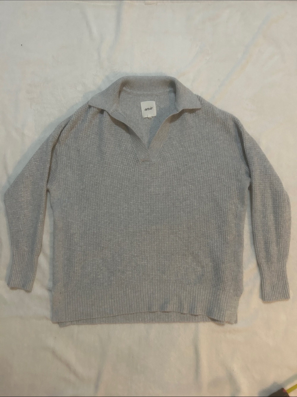 aerie Women’s Sweater Light Gray Knit Collared V-Neck Size XS